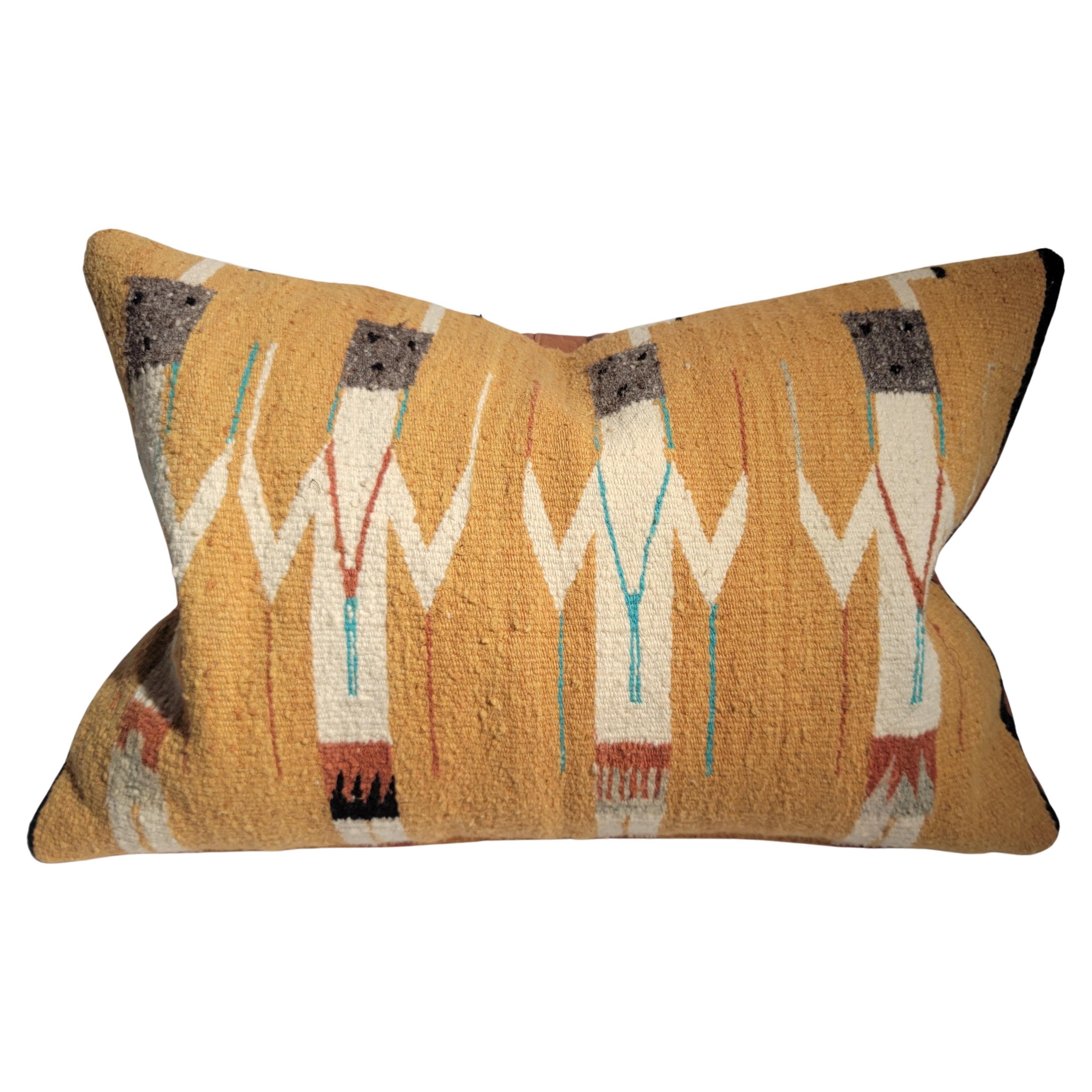 Navajo Yei Woven Pillow with Leather Backing For Sale