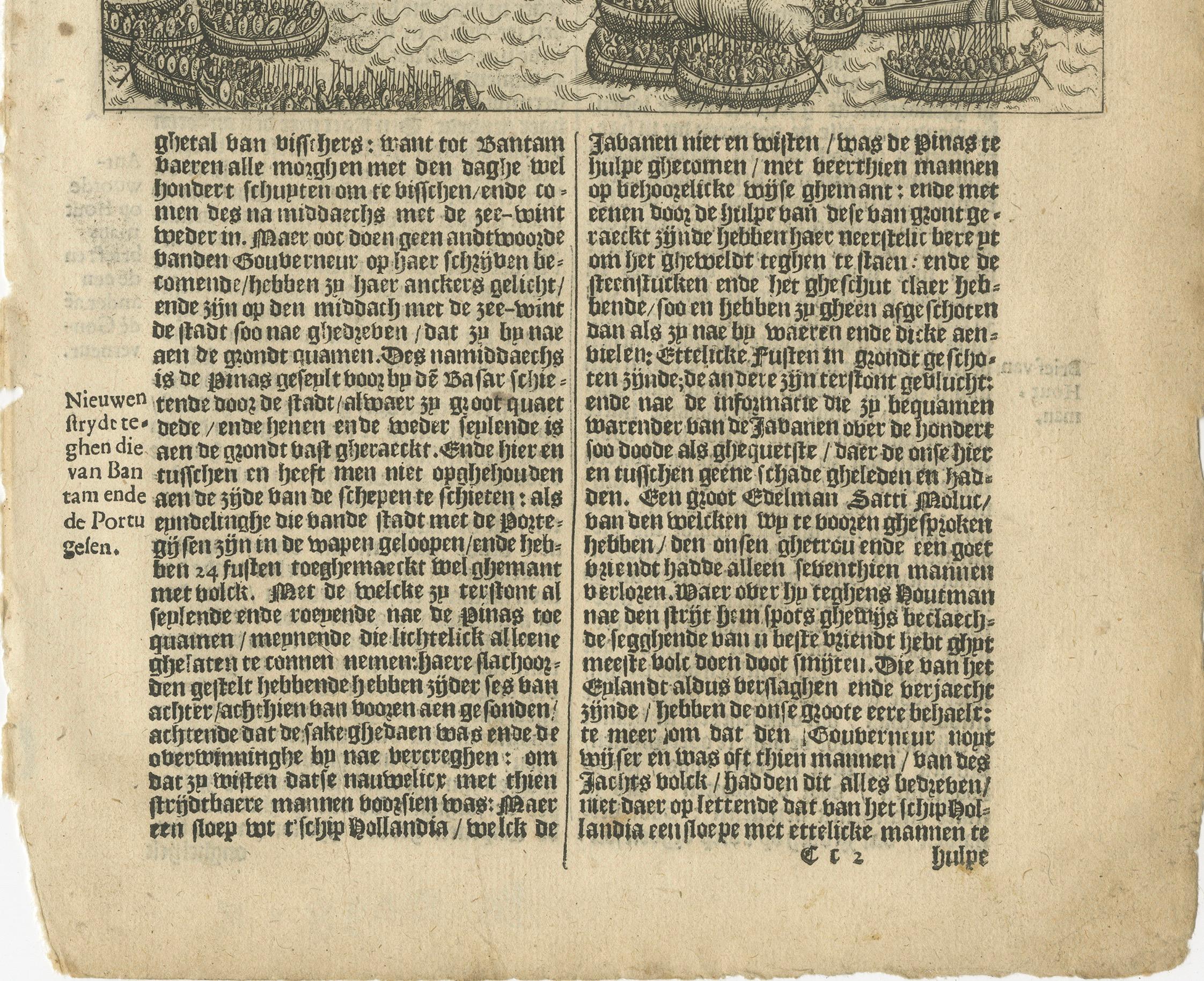 Naval Battle between Dutch and Javanese Fleets near Bantam, Pontanus 1611 For Sale 1