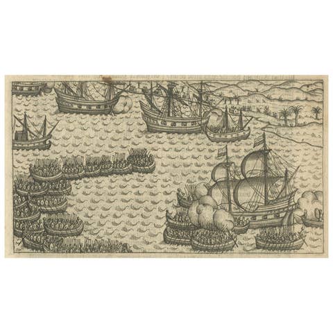 Naval Battle between Dutch and Javanese Fleets near Bantam, Pontanus 1611