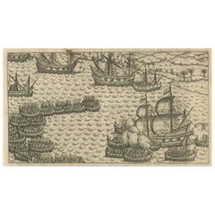 Antique Naval Battle between Dutch and Javanese Fleets near Bantam, Pontanus 1611