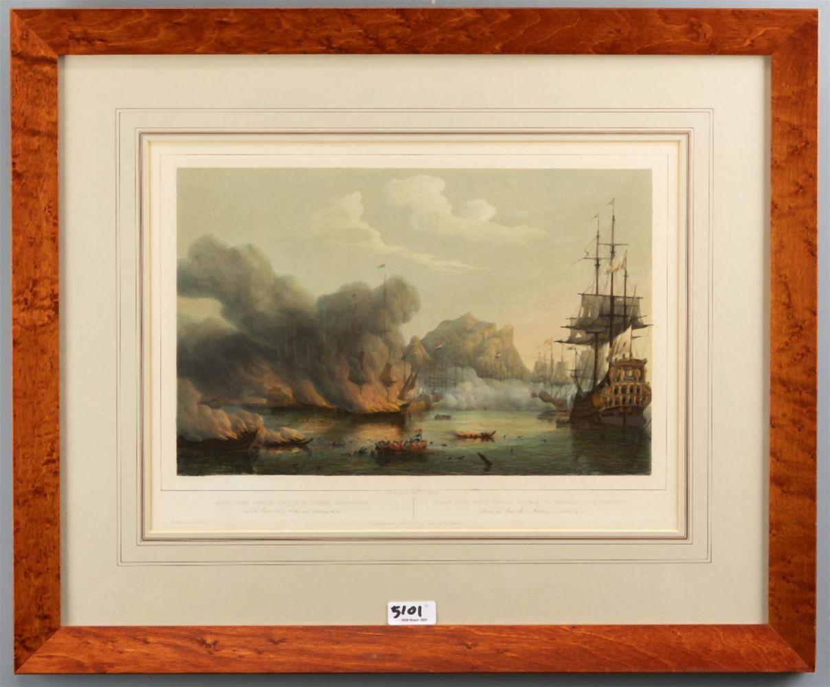Dutch Naval Battle Lithographs in Frame– Etna and Palermo Engagements of 1676, Schotel For Sale