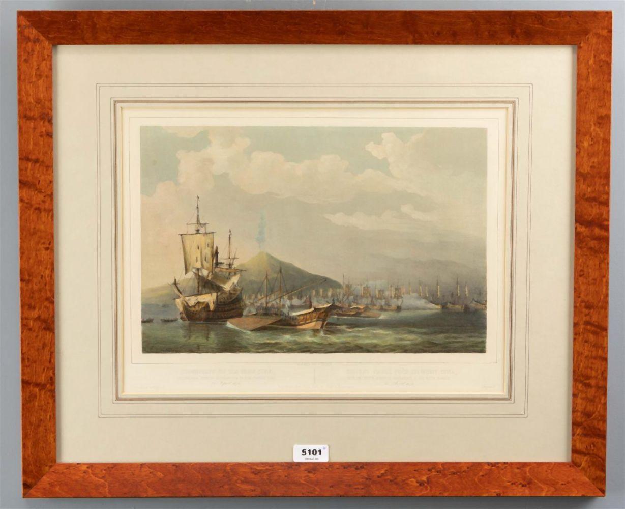 Engraved Naval Battle Lithographs in Frame– Etna and Palermo Engagements of 1676, Schotel For Sale