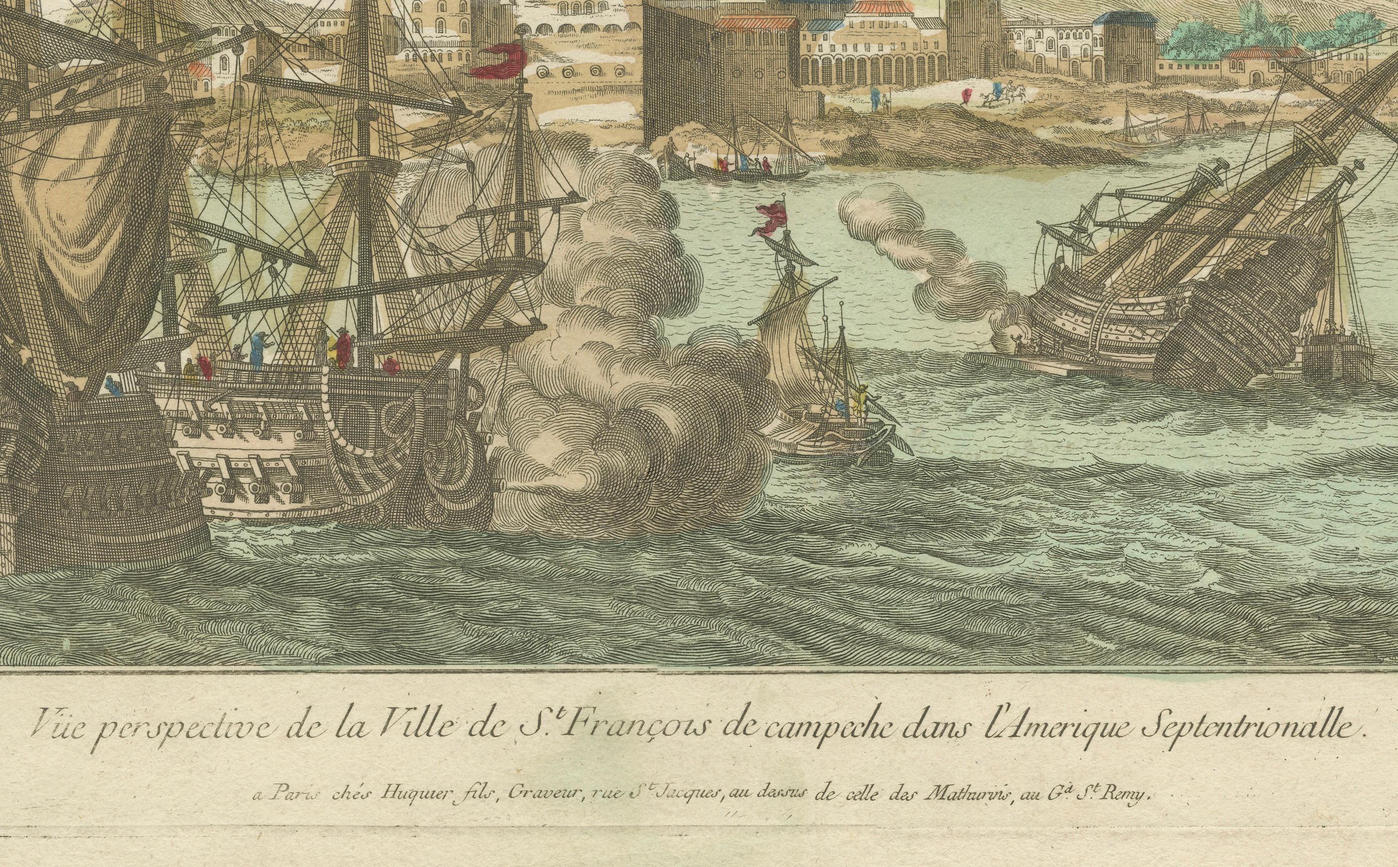 Engraved Naval Battle Off St. François (Campeche, Mexico), ca. 1780 For Sale