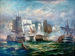 "Naval Battle Scene" 19th Century Painting