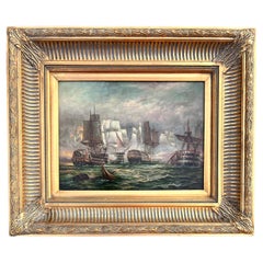 "Naval Battle Scene" 19th Century Painting