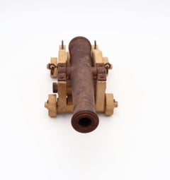 NAVAL CANNON 18th Century Miniature Desk Accessory In Wood And Iron