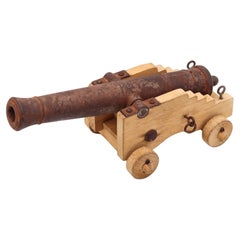 NAVAL CANNON 18th Century Miniature Desk Accessory In Wood And Iron