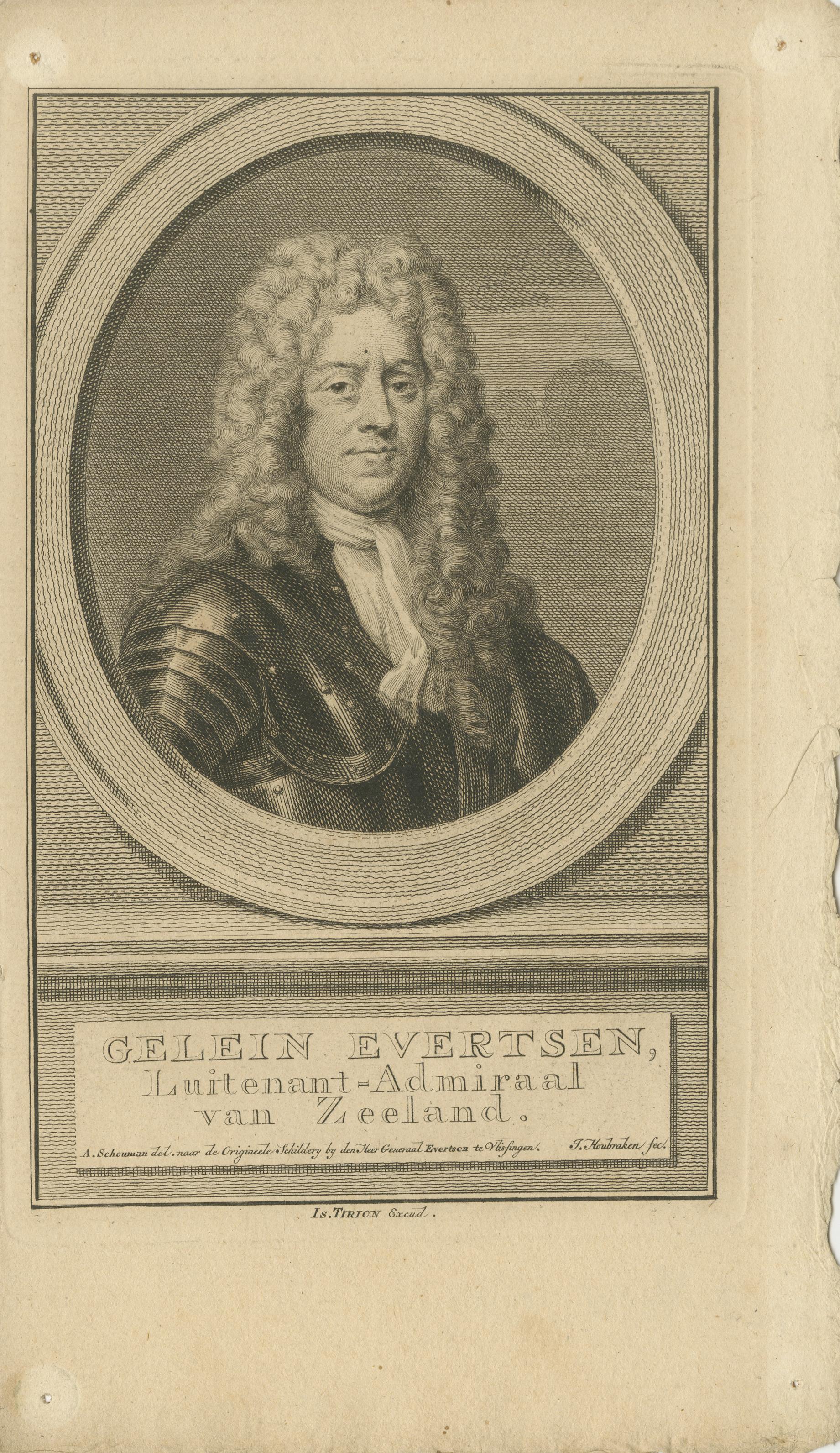 Engraved Naval Commanders of Zeeland – Gelein & Kornelis Evertsen, Adriaan Bankert, c1750 For Sale