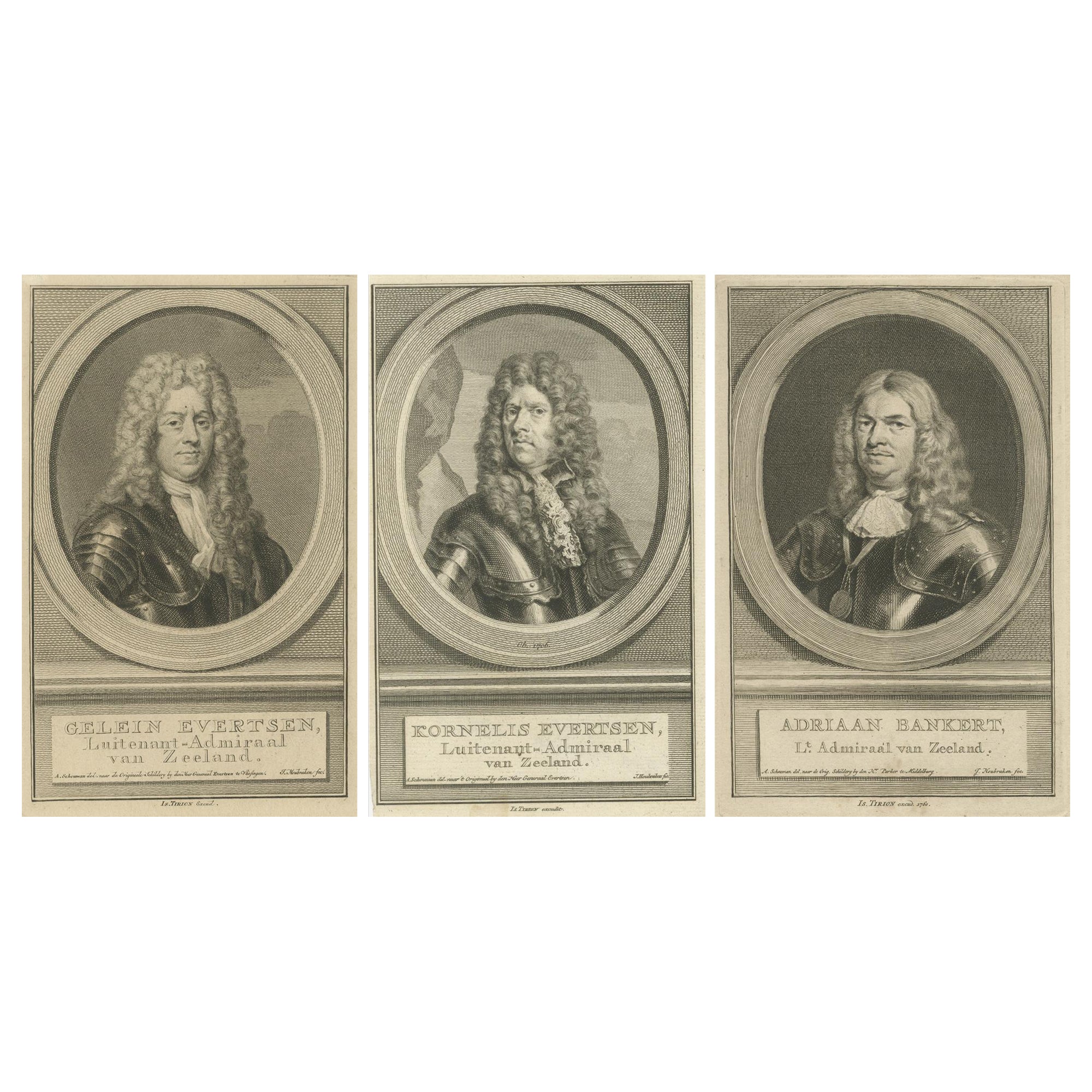 Naval Commanders of Zeeland – Gelein & Kornelis Evertsen, Adriaan Bankert, c1750