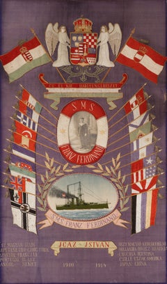 Naval commemorativ flag, crafted Silk Embroidered, Austria_Hungary, 1910's
