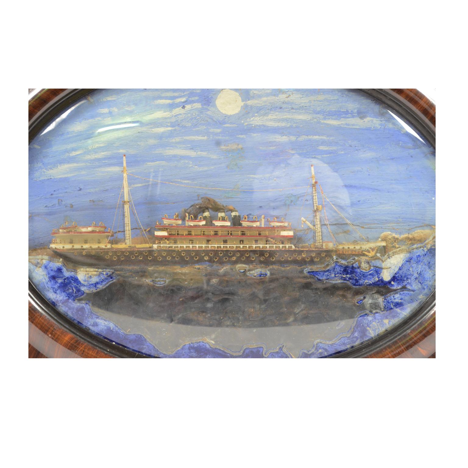 Glass Naval Diorama of the Trieste Steamship Launched in 1908