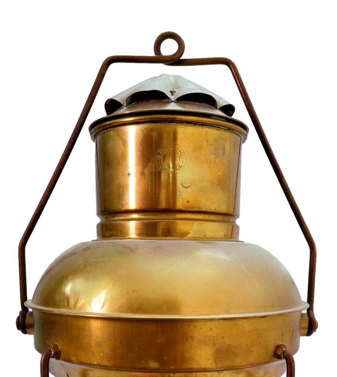 Brass Naval Lamp Lantern Street Light Produced by Emilio Bottaro Genoa, 1940s
