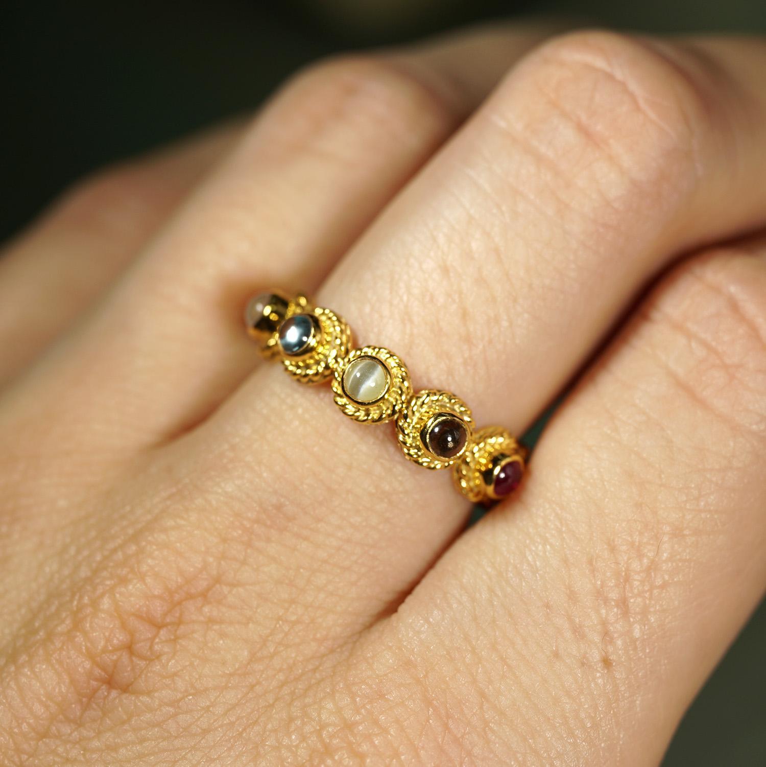 Art Deco Navaratna 18k gold Ring For Sale