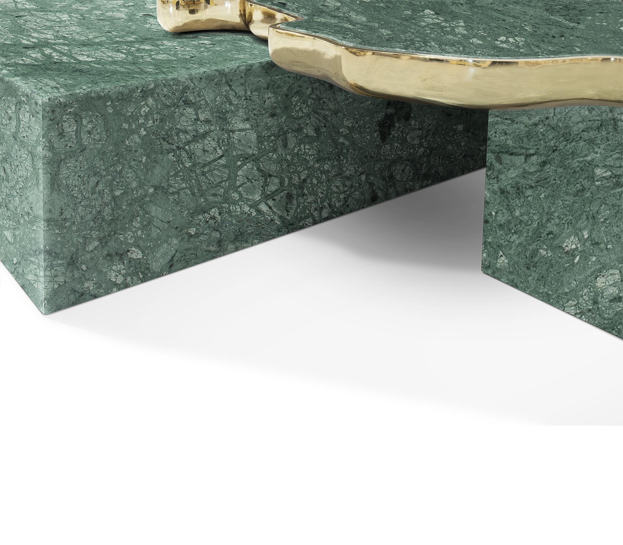 Contemporary Navarra Guatemala Center Table - Hand Turned Marble & Brass - Boca do Lobo For Sale