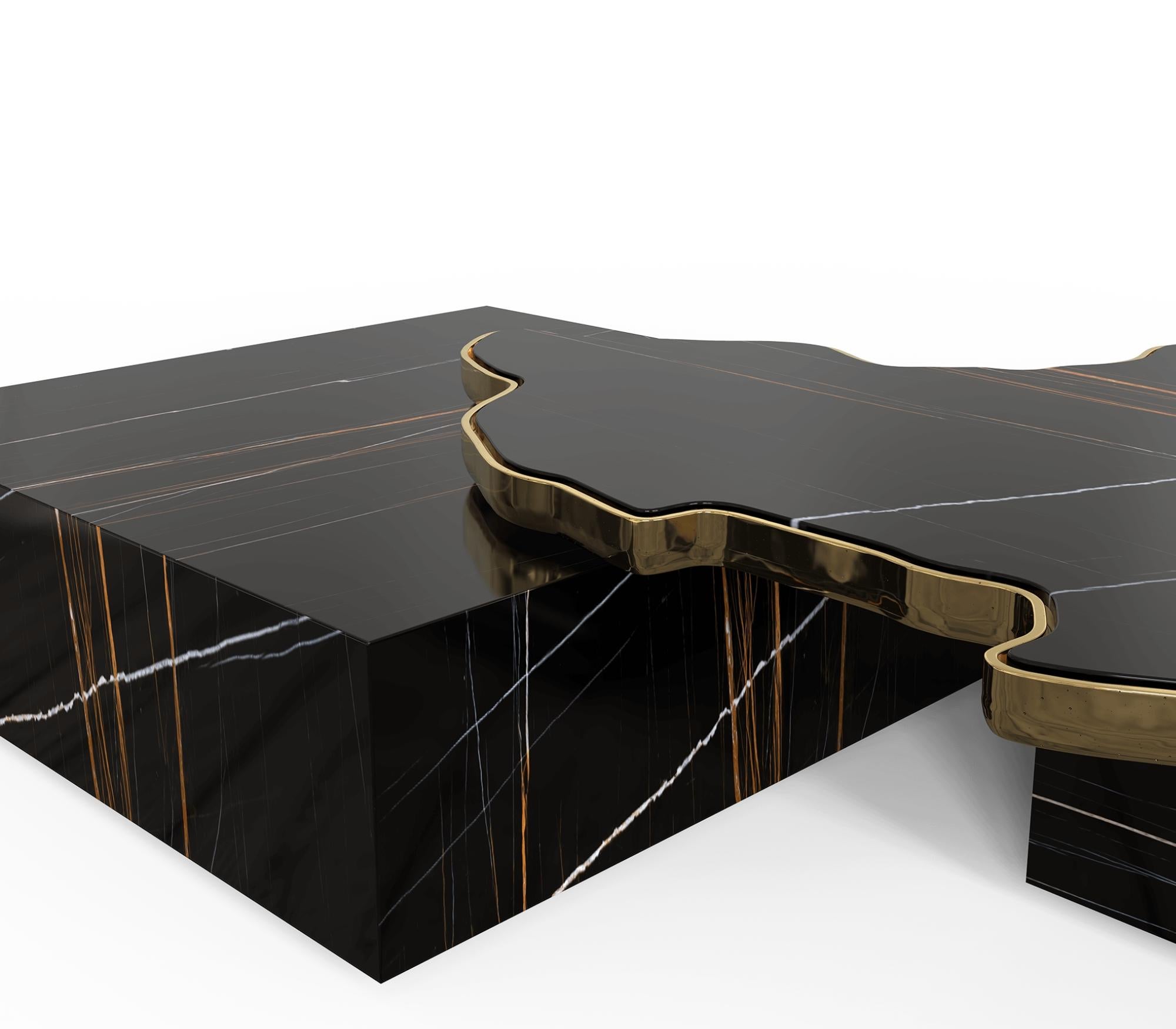 Portuguese Navarra Sahara Center Table - Hand-Crafted Turned Marble & Brass - Boca do Lobo For Sale