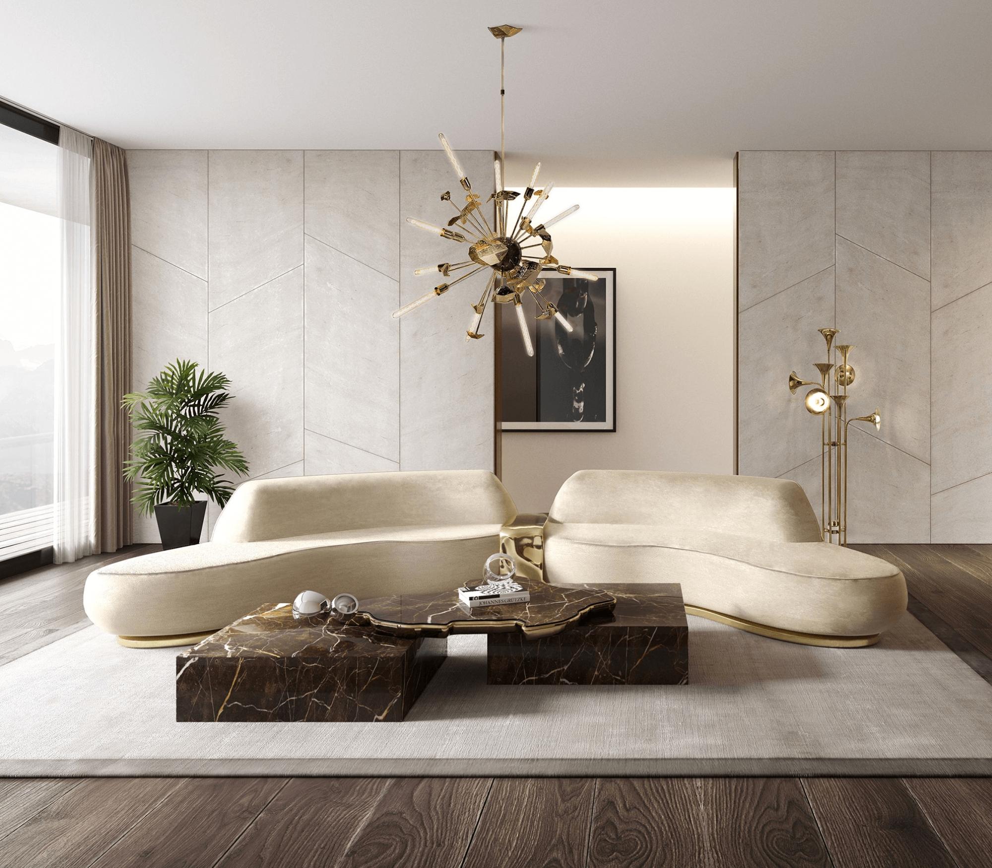 Cast Navarra Sahara Center Table - Hand-Crafted Turned Marble & Brass - Boca do Lobo For Sale