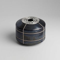 Navazi Decoration Vase in Scorched Coal Ceramic & Stainless Steel by SVITANOK