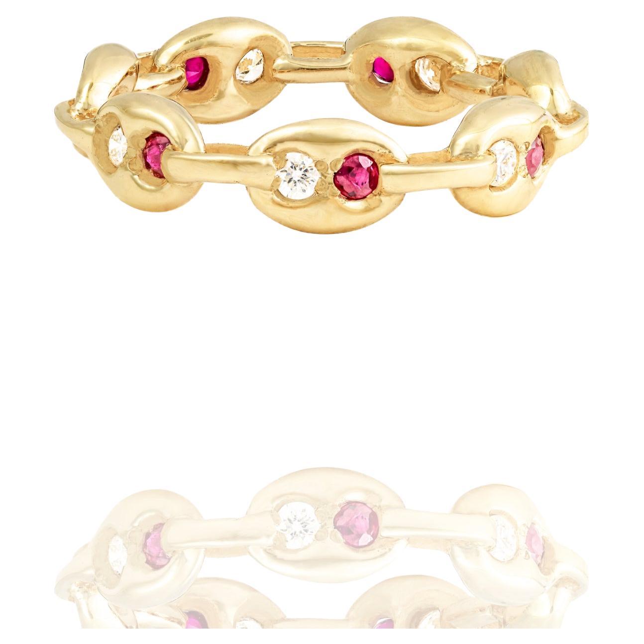 Nave Diamond and Ruby Chain Link Ring For Sale