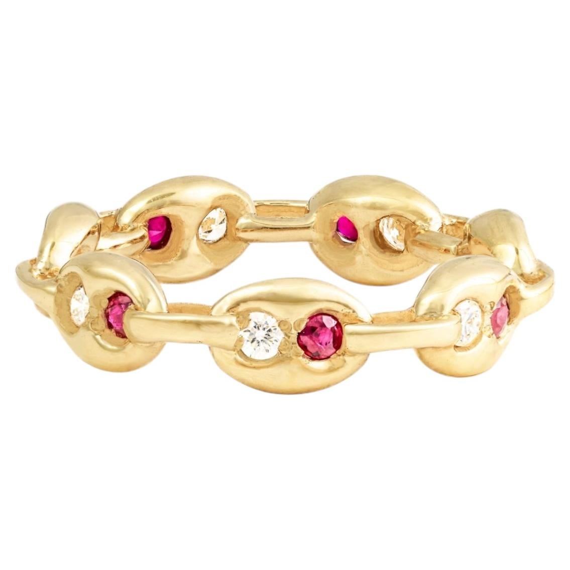 Nave Diamond and Ruby Chain Link Ring For Sale