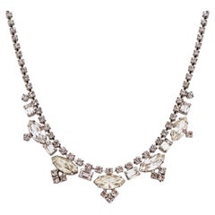 Navette & Baguette Crystal Rhinestone Cocktail Choker Necklace, 1950s