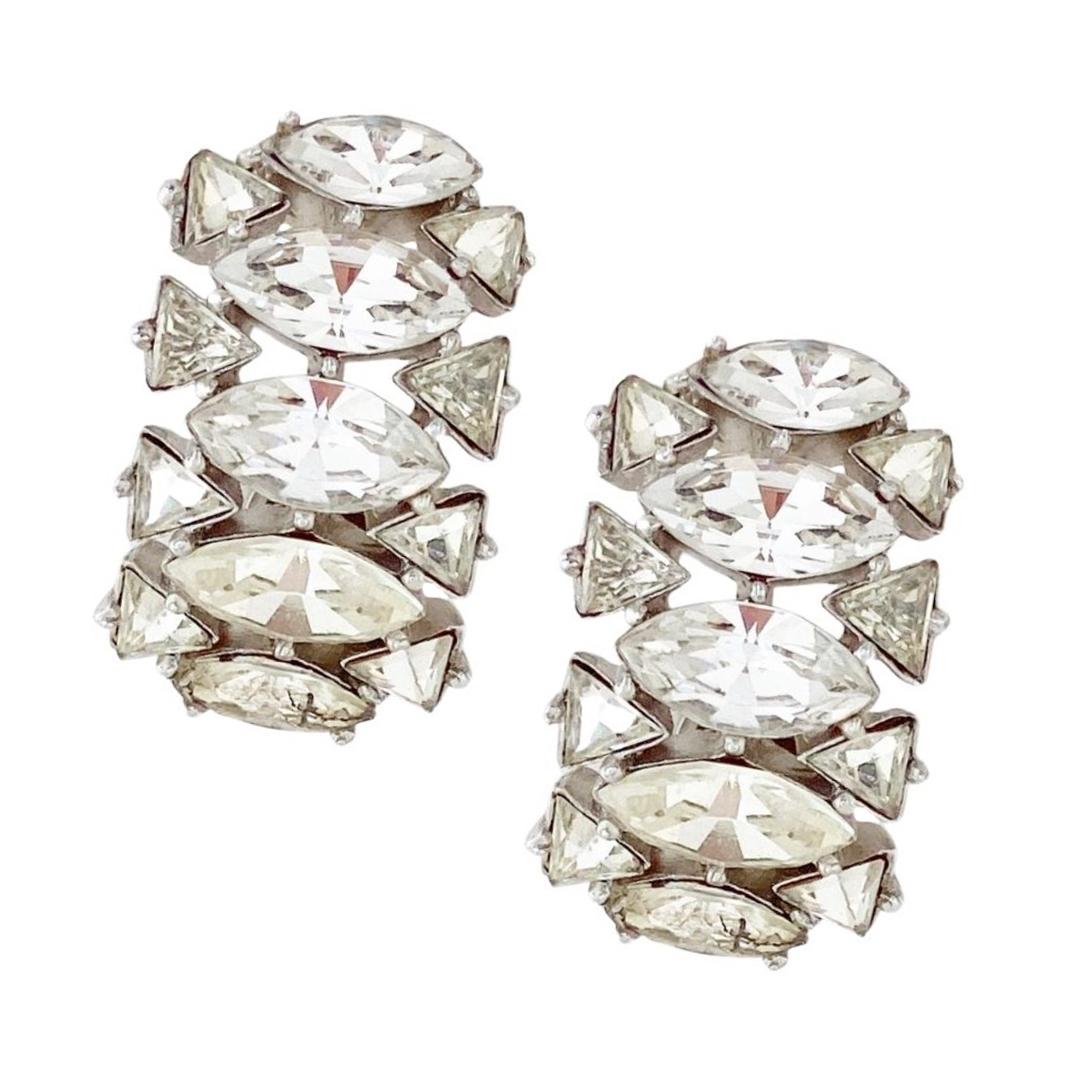 Navette Crystal Huggie Cocktail Earrings By Crown Trifari, 1950s