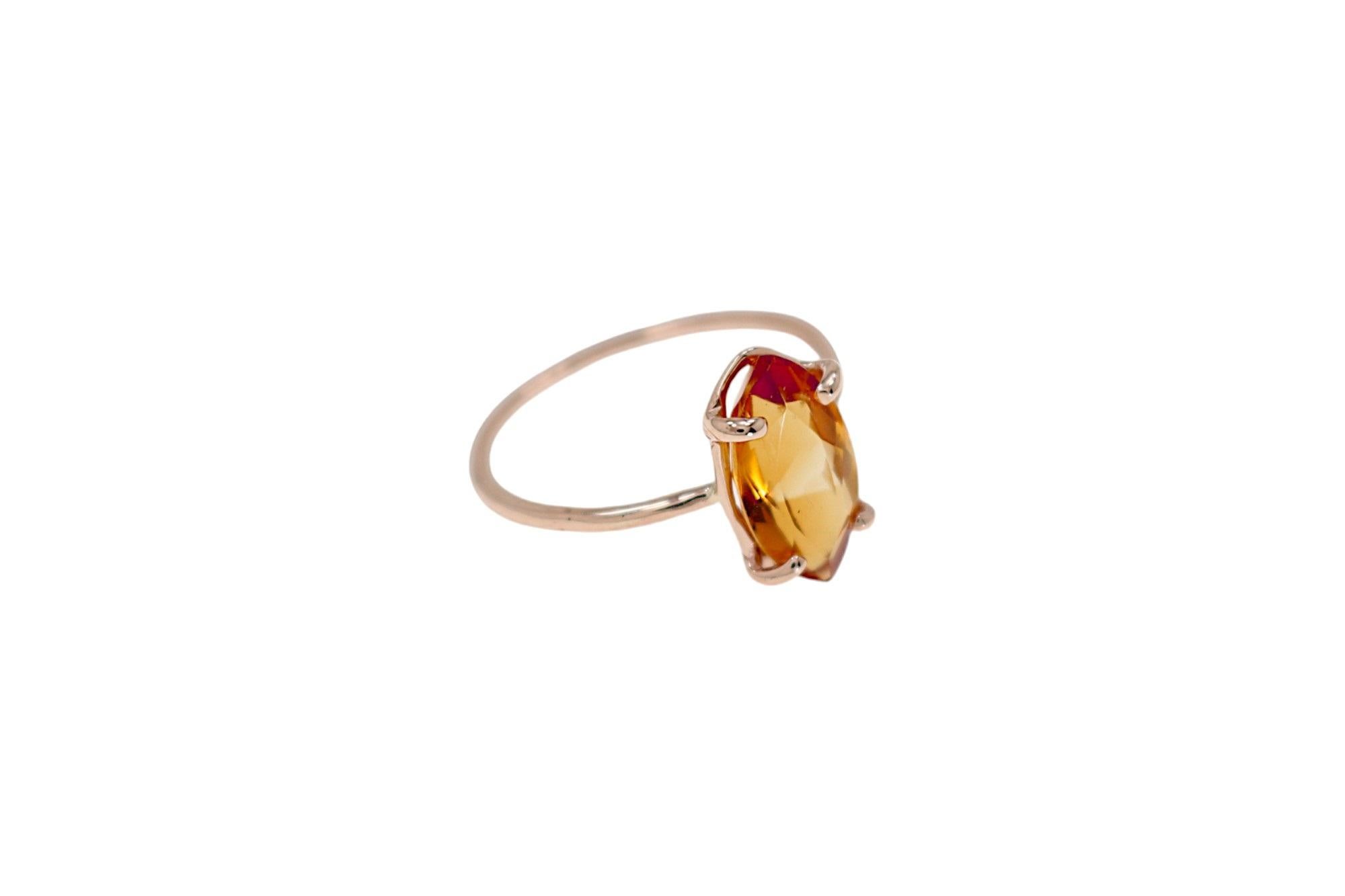 Oval Cut Navette Cut Citrine Rose Gold Ring Botta Gioielli Made in Italy For Sale