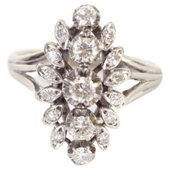 Navette diamond ring in 18 karat white gold, wedding ring