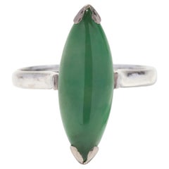 Navette Jade Ring, 14K White Gold, Marquise Jade Ring, Green Jade Ring, Vintage