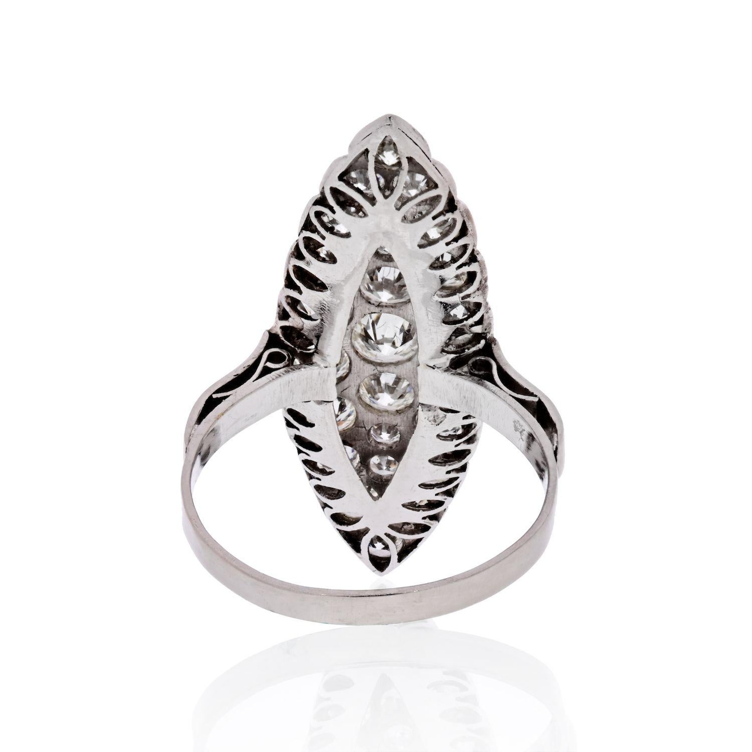 Modern Navette Platinum 3.75 Carat Round Cut Diamond Ring For Sale