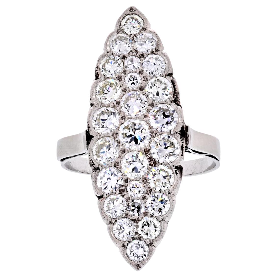 Navette Platinum 3.75 Carat Round Cut Diamond Ring