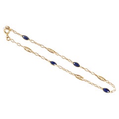 Navette Sapphire Gold Bracelet, Vintage 18k French Bracelet, Marquise Sapphires