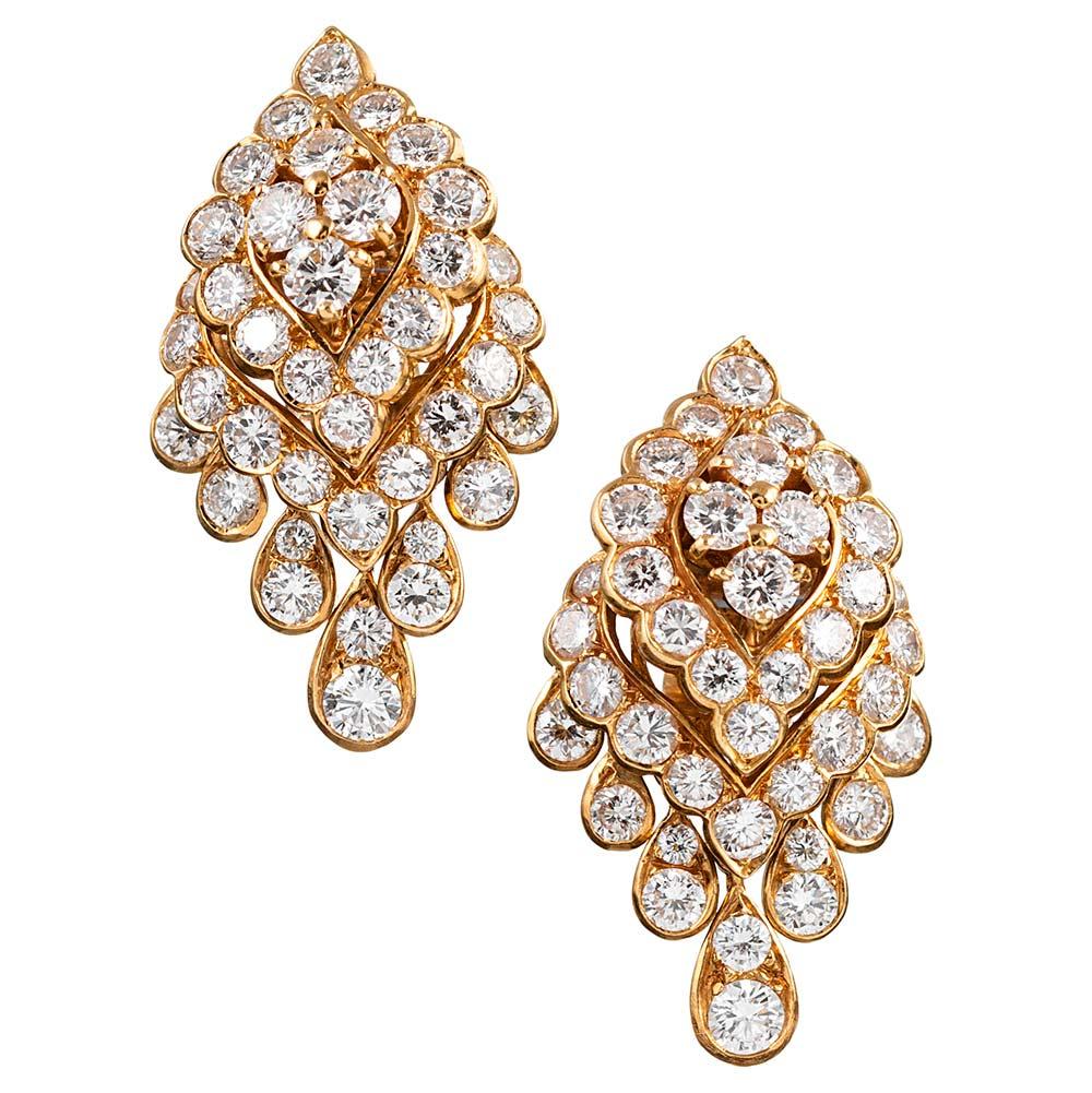 Van Cleef & Arpels Navette Shaped Diamond Tremblant Earrings