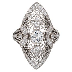 Navette-Shaped Old European Cut Diamond Plaque Ring