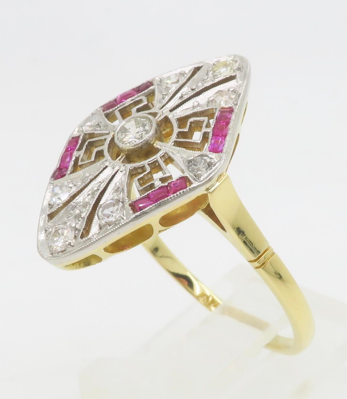 Navette Style Ruby & Diamond Vintage Ring For Sale 5