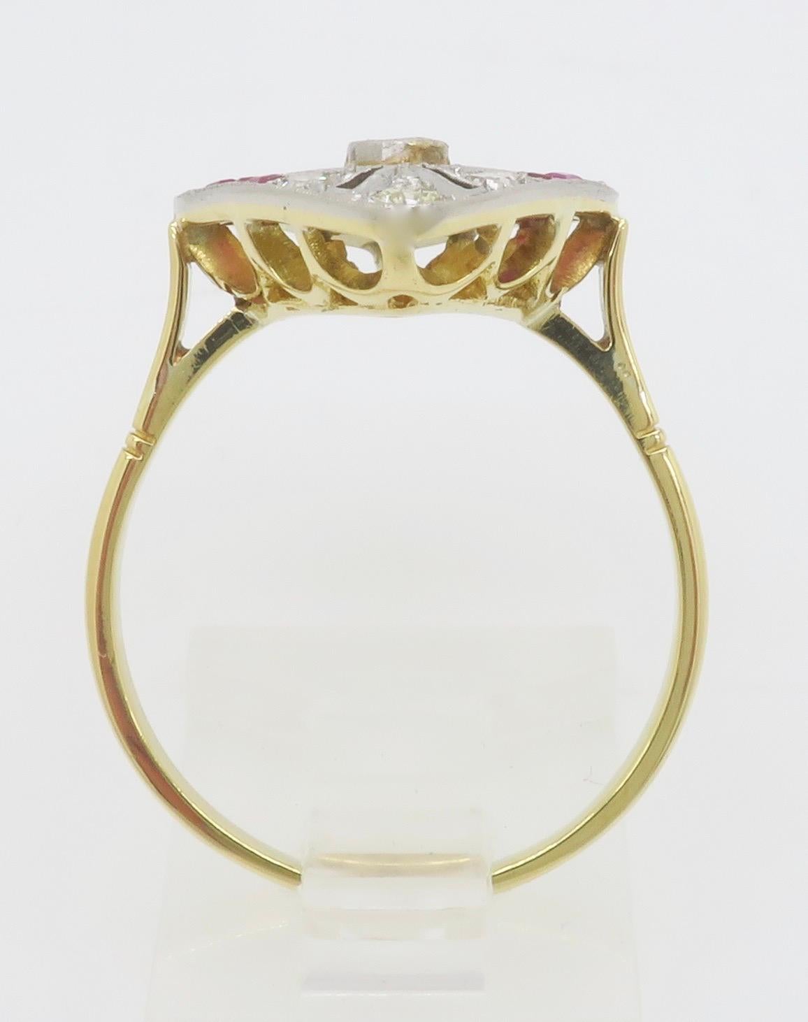 Navette Style Ruby & Diamond Vintage Ring For Sale 7