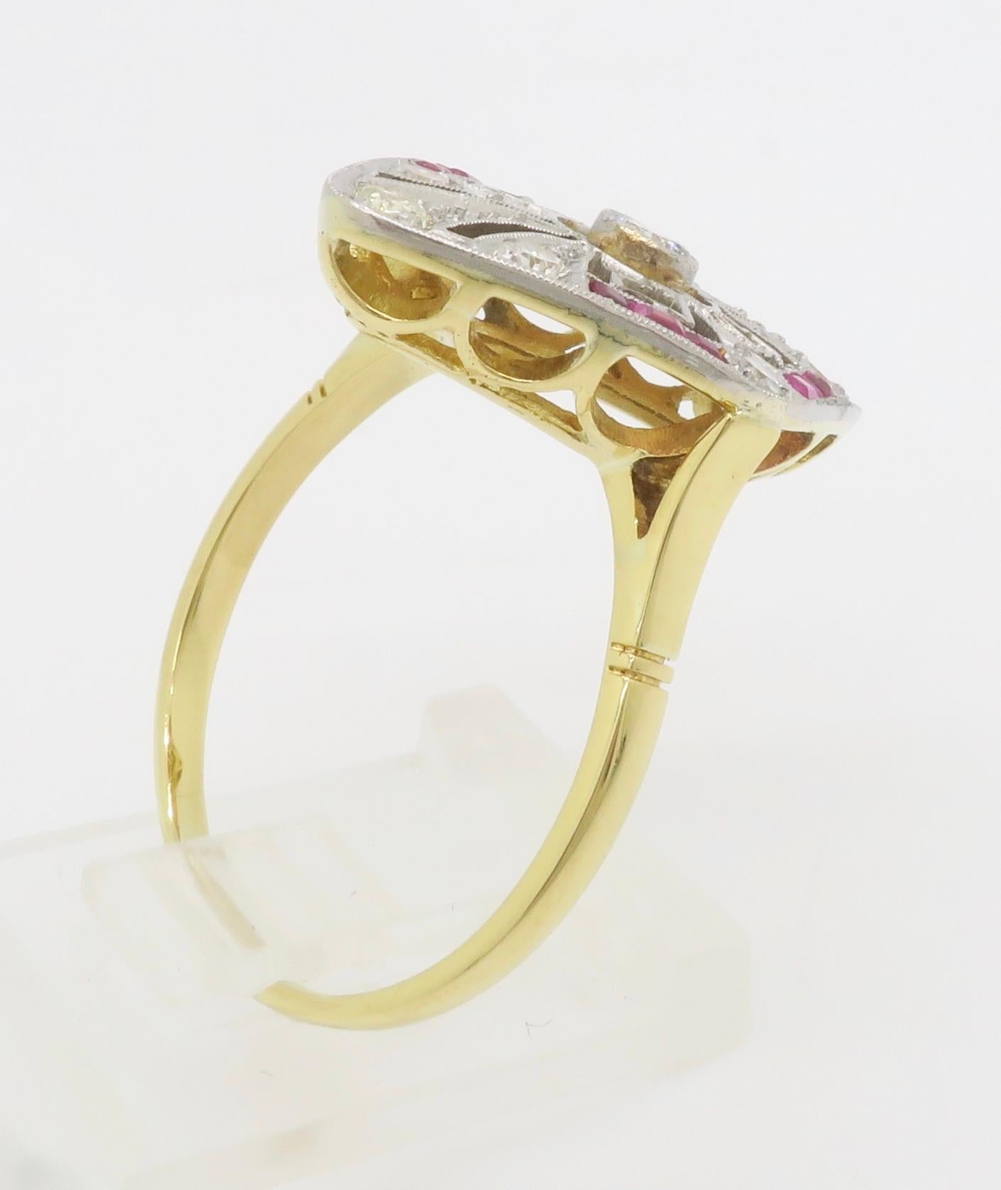 Navette Style Ruby & Diamond Vintage Ring For Sale 8