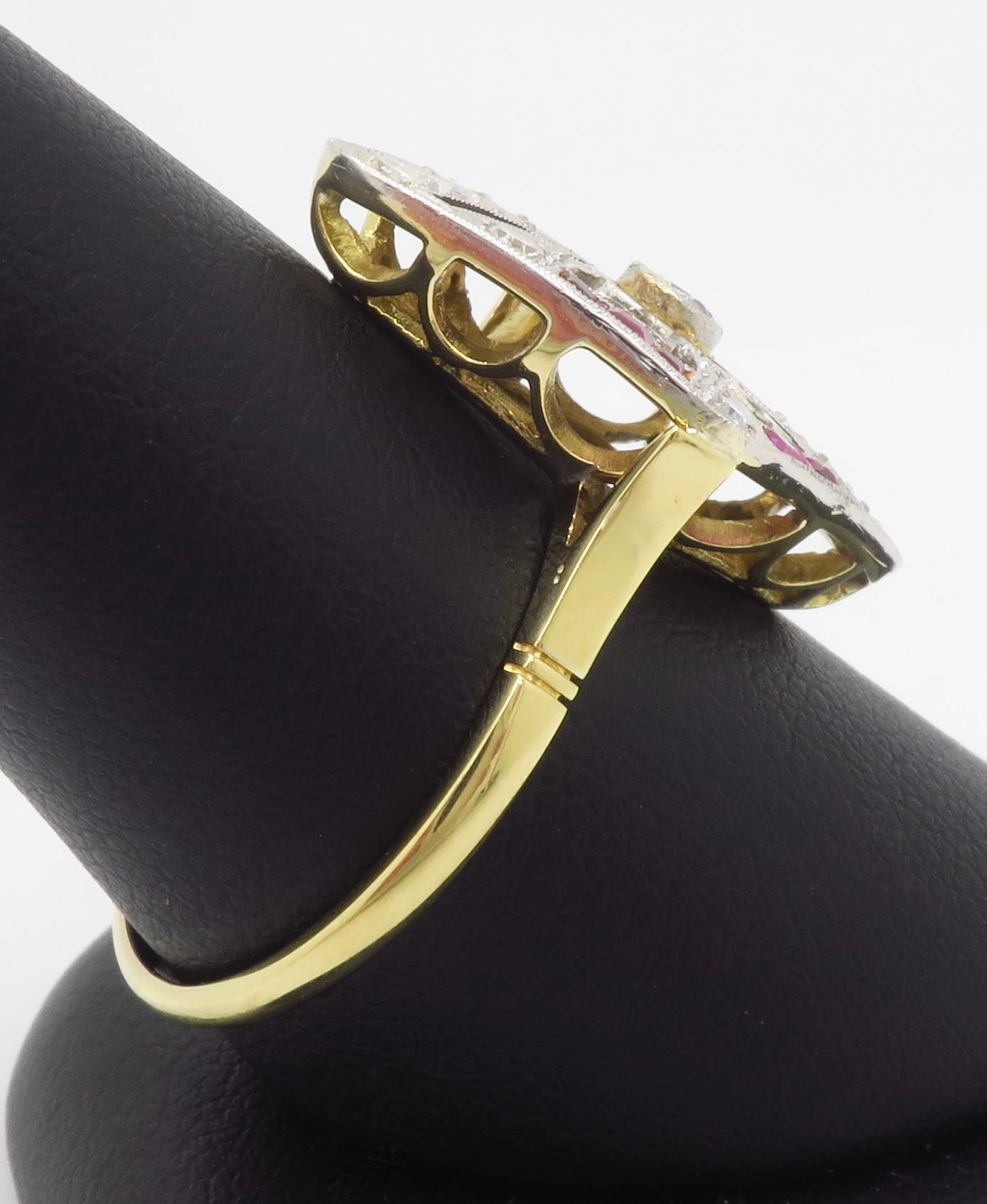 Navette Style Ruby & Diamond Vintage Ring For Sale 3
