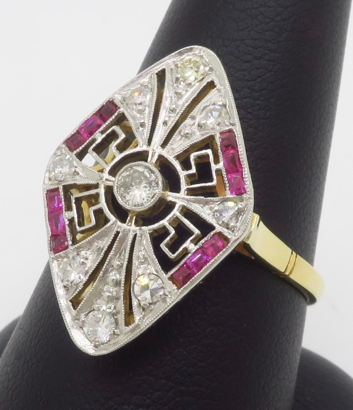 Navette Style Ruby & Diamond Vintage Ring For Sale 4