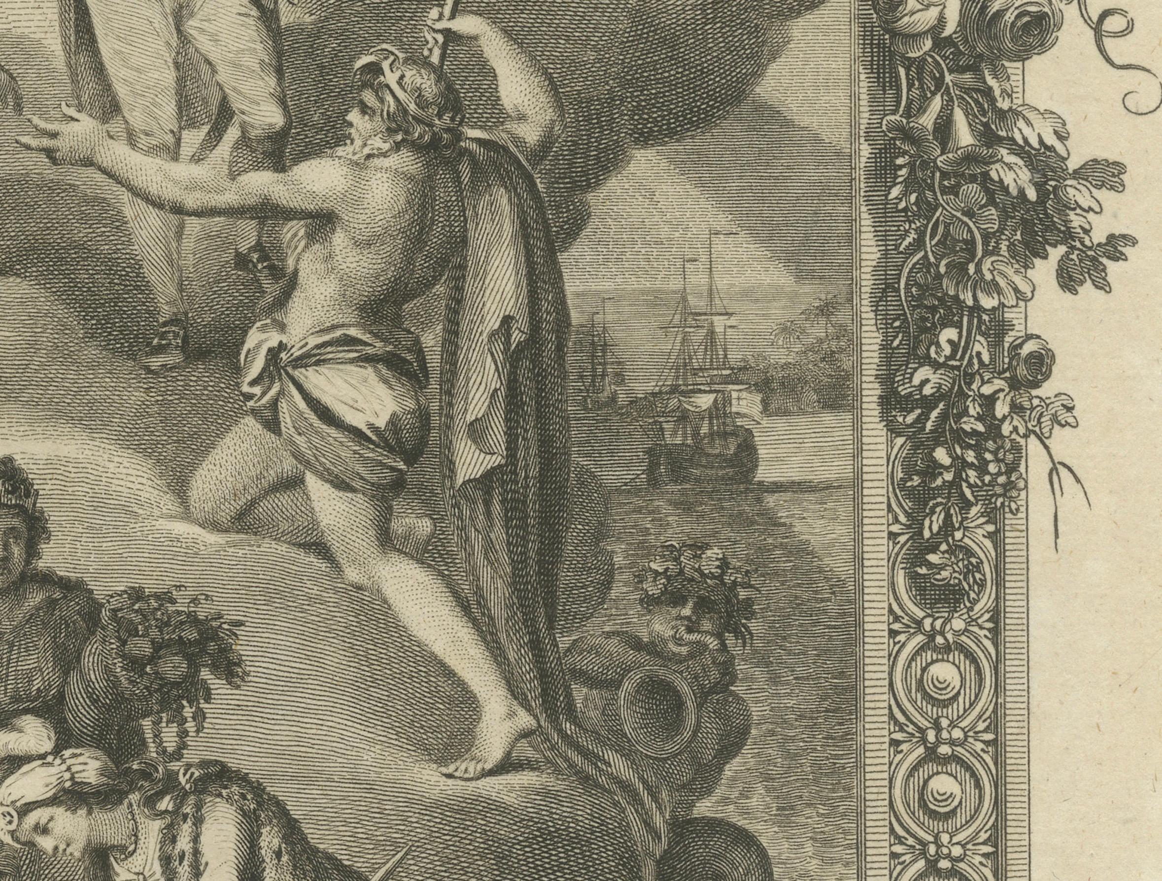 Fin du XVIIIe siècle Histoire de la navigation : un frontispice allégorique honorant le capitaine Cook, vers 1788 en vente