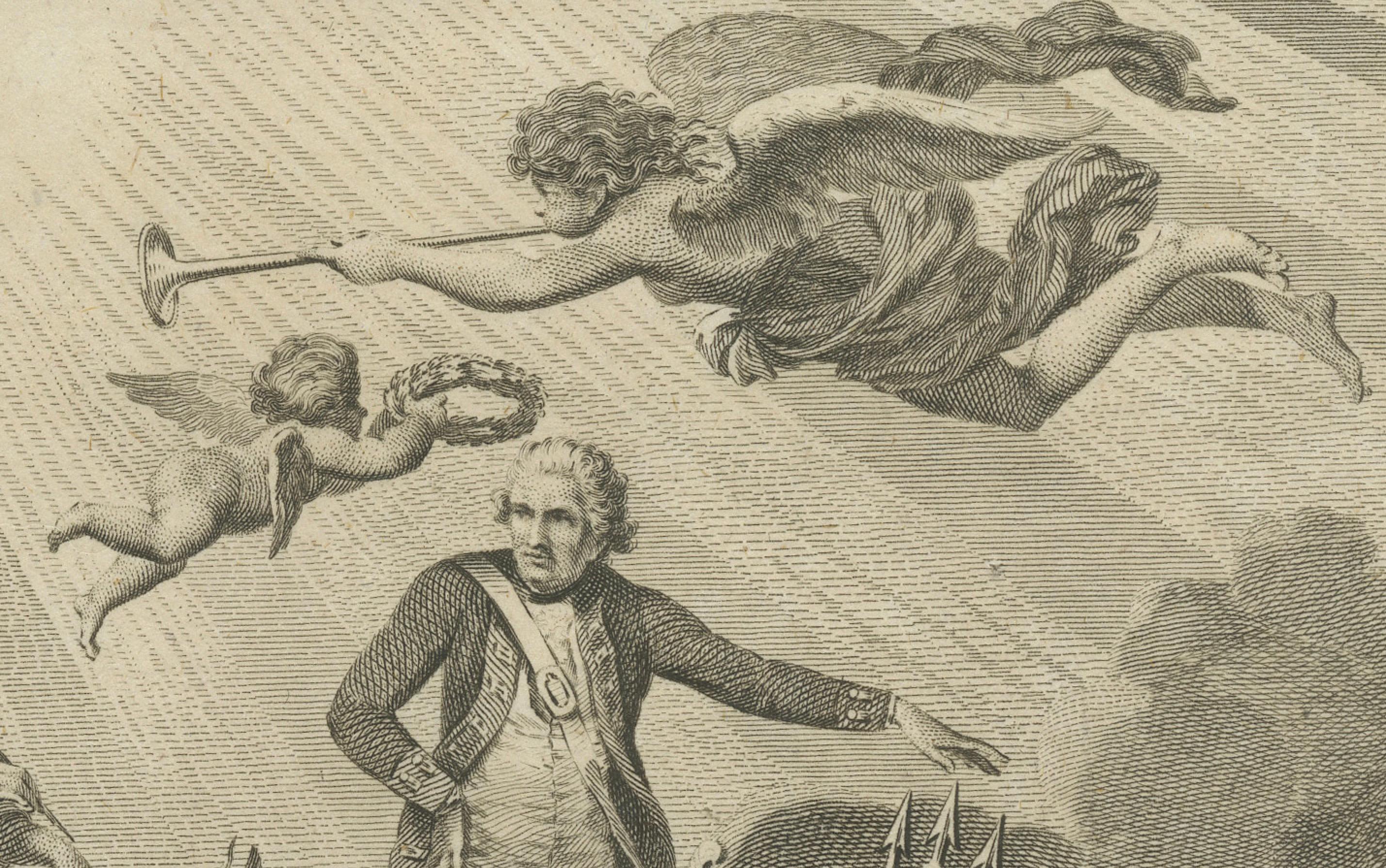 Paper Navigating History: An Allegorical Frontispiece Honoring Captain Cook, ca.1788 For Sale
