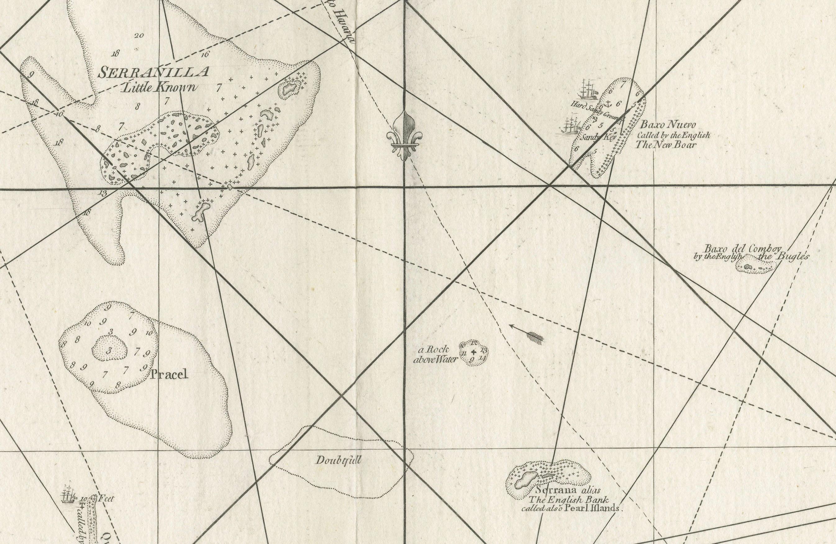 Paper Navigational Chart of Jamaica, Cape Gracias a Dios, and the Mosquito Coast, 1775 For Sale