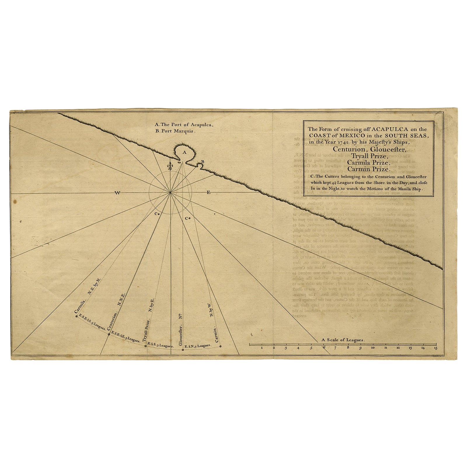 Carte de navigation de la côte du Mexique, avec Acapulco et Port Marquis, 1748