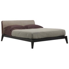 'NAVIGLIO' Minimal Style King Size Bed with Leather Headboard and Wooden Frame