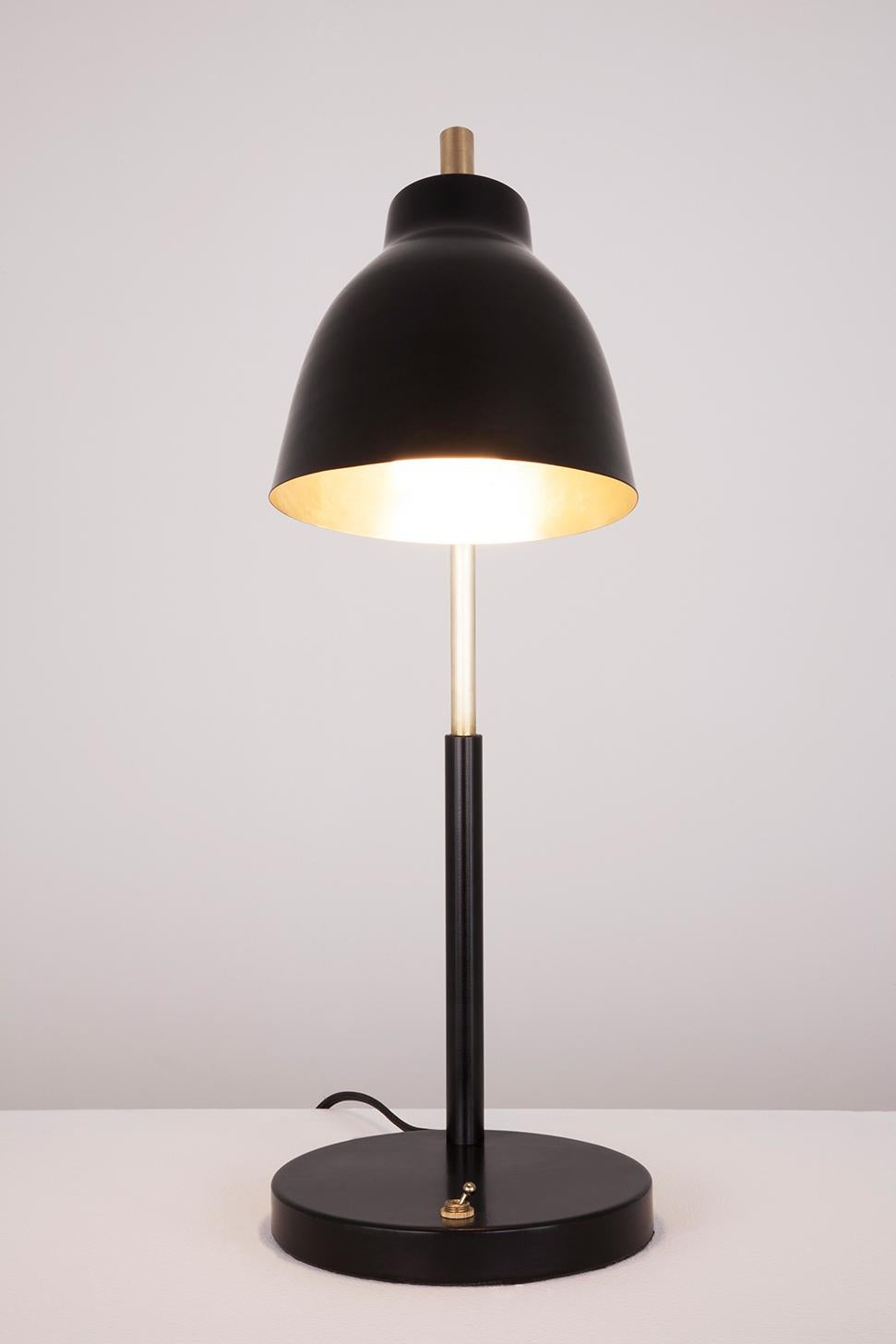 Mid-Century Modern Navire Table Lamp with Adjustable Solid Brass Arm and Powder Coat Tilting Shade