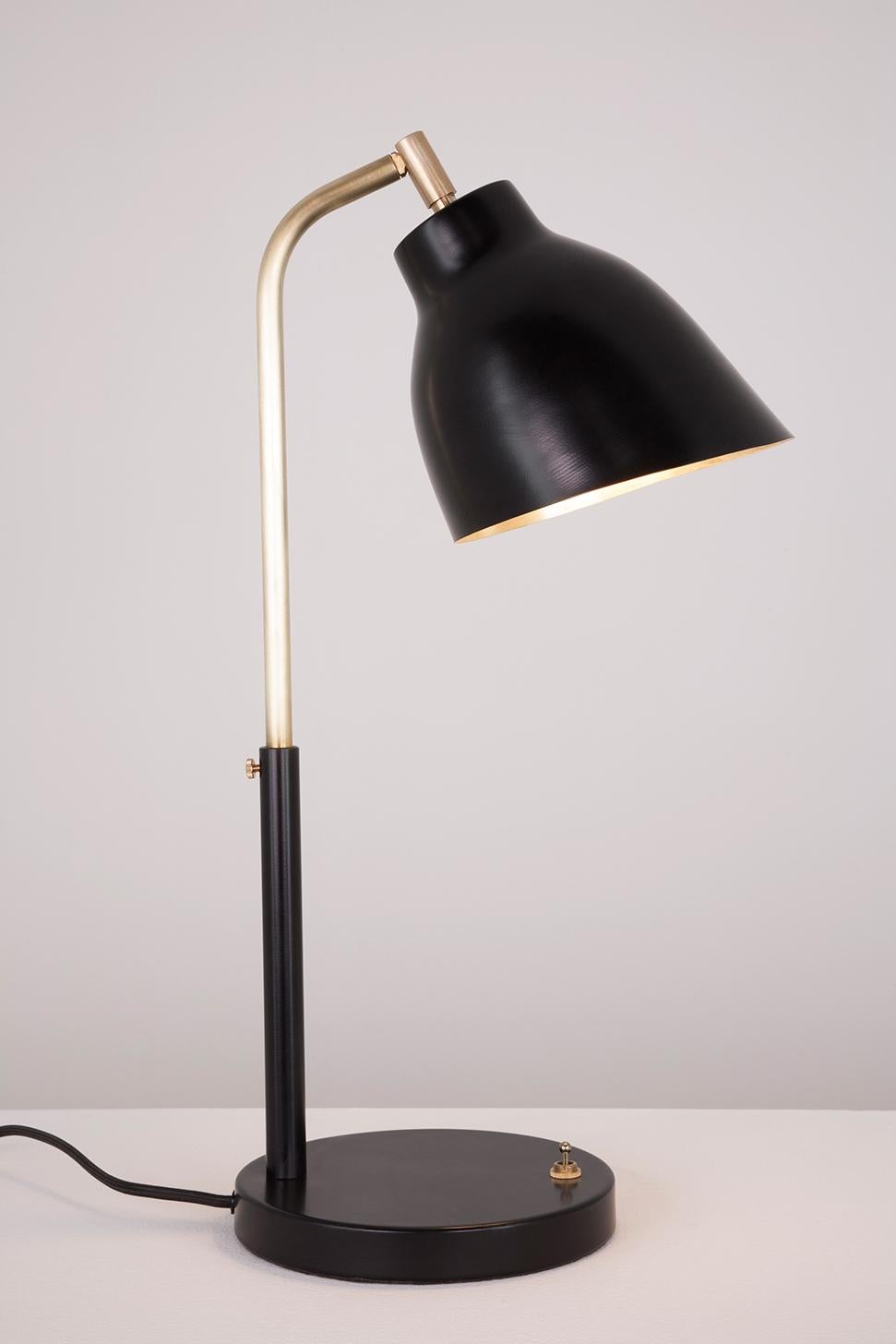 Powder-Coated Navire Table Lamp with Adjustable Solid Brass Arm and Powder Coat Tilting Shade