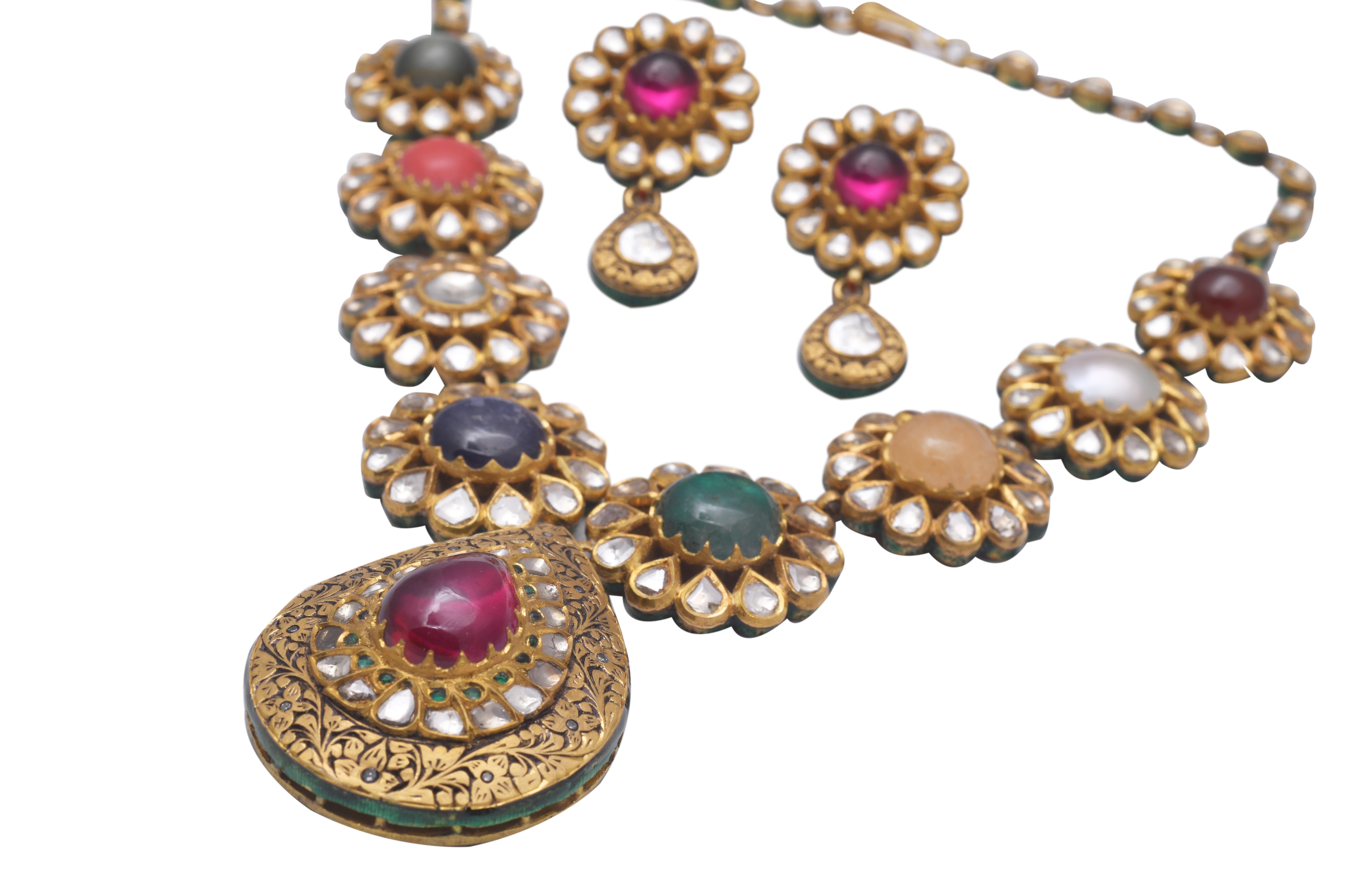 gold navaratna necklace sets price