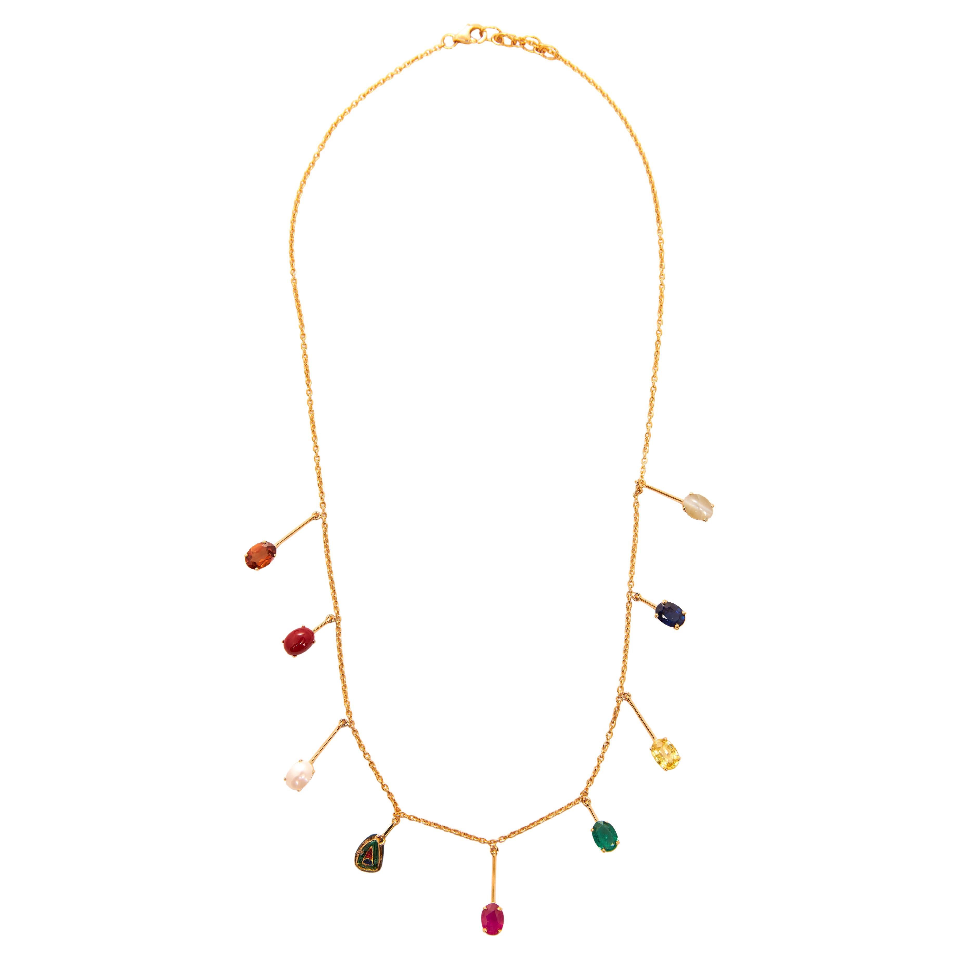 Navratna Charm Chain in 18kt Gold