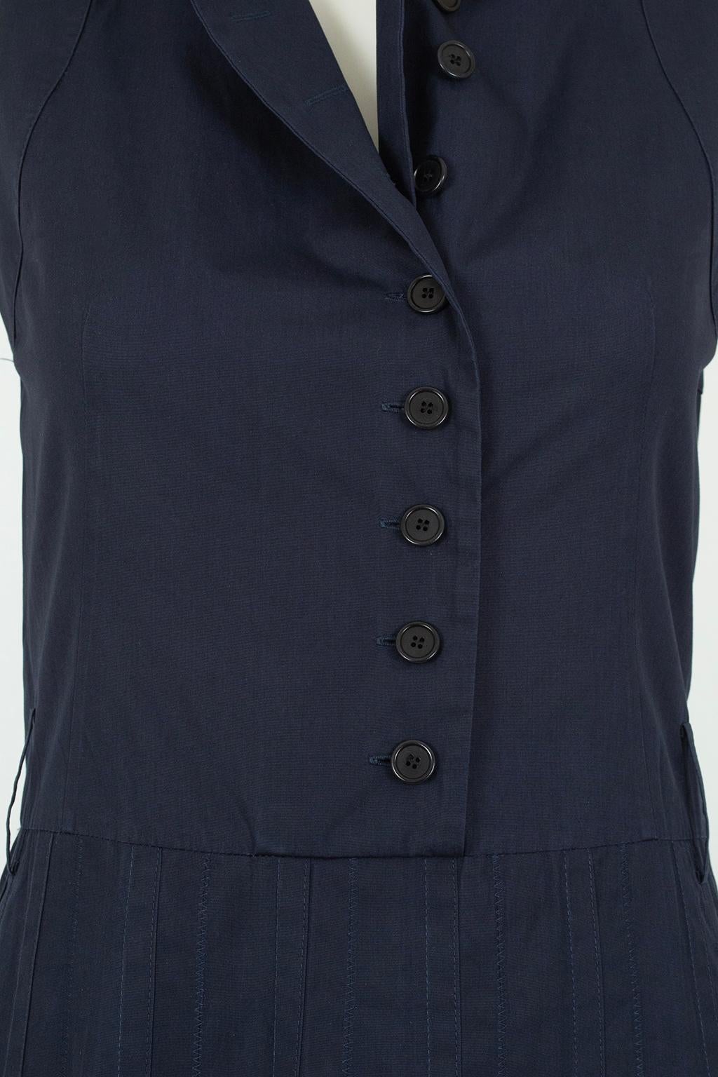 Robe-chemise sans manches à plis en forme de couteau d'Akris, marine, étiquettes d'origine - XS, 2012 en vente 1