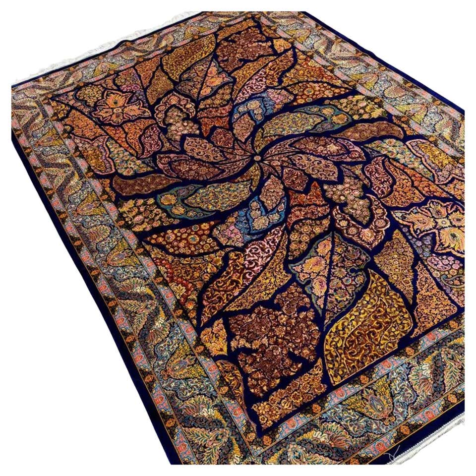 Persian Flying Rug Gray, Blue, and Orange Wool Persian Rug Monarch with Butterfly Design ...
