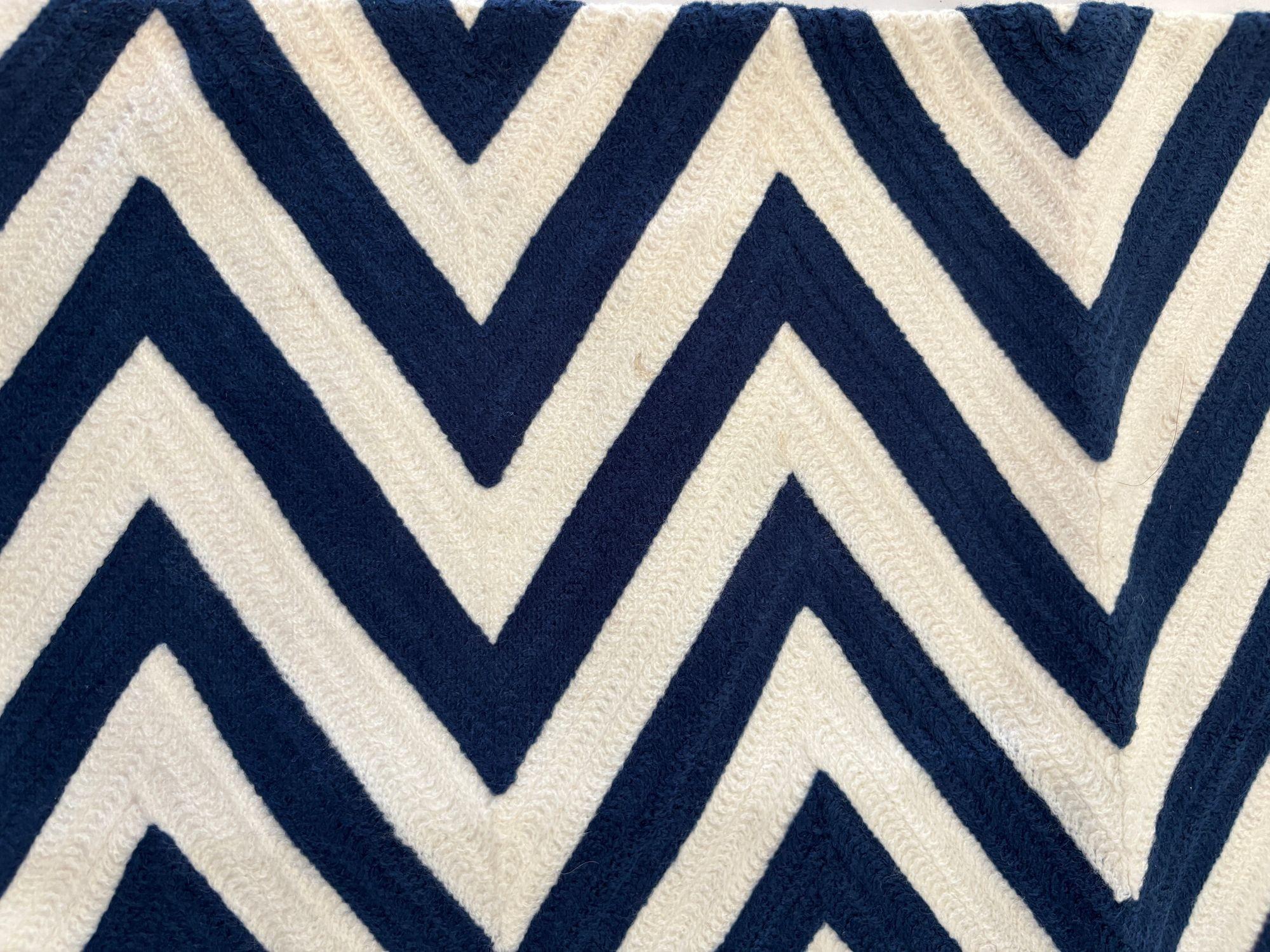 Navy and Ivory Chevron Crewel Embroidery Lumbar Pillow Cover Set of 2 In Good Condition For Sale In North Hollywood, CA